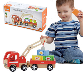 VIGA Dřevěný Jeřáb Nákladní Auto s Kontejnery Magnet Montessori 18 m+ VIGA Dřevěný Jeřáb Nákladní Auto s Kontejnery Magnet Montessori 18 m+