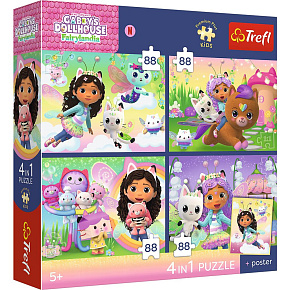 Puzzle Premium 4v1 Gabby Dollhouse 4x88 dílků 28,5x20,5cm v krabici 28x28x6cm