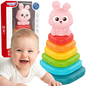 WOOPIE BABY Senzorická pyramida Věž Třídič Králíček 6m+ WOOPIE BABY Senzorická pyramida Věž Třídič Králíček 6m+
