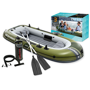 Inflatable boat Seahawk 3, 3-person, with pump and 2 oars, INTEX 66333 Inflatable boat Seahawk 3, 3-person, with pump and 2 oars, INTEX 66333