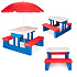 Lebula zahradní piknikový stolek pro děti s deštníkem, sada s lavičkami modro-červená