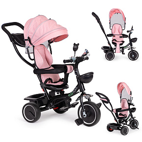 Tříkolka s otočným sedadlem, stříška růžová ECOTOYS