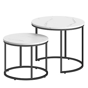 Round Coffee Table Set of 2 - Marble / Black Legs Round Coffee Table Set of 2 - Marble / Black Legs