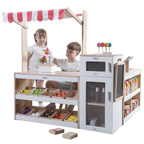 VIGA Dřevěná Sada Stánek Obchod Supermarket XXL