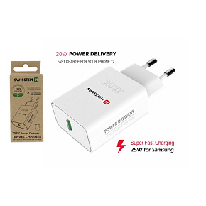 Síťový adaptér PD 25 W pro iPhone a Samsung, bílý (ECO BALENÍ)