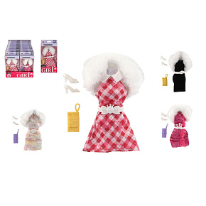 Šaty/Oblečky s doplňky na panenky mix druhů v krabičce 11x23cm 24ks v boxu
