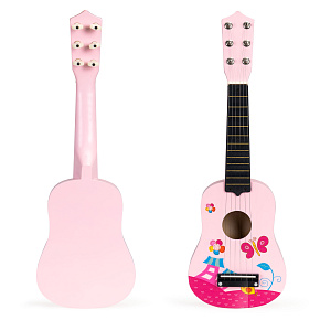 Wooden Guitar for Kids with Metal Strings and Pick – Pink ECOTOYS