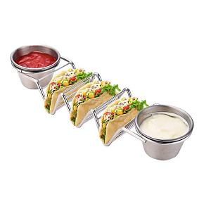 Herzberg HG-04043: Nerezový držák na tacos se 2 miskami Herzberg HG-04043: Nerezový držák na tacos se 2 miskami